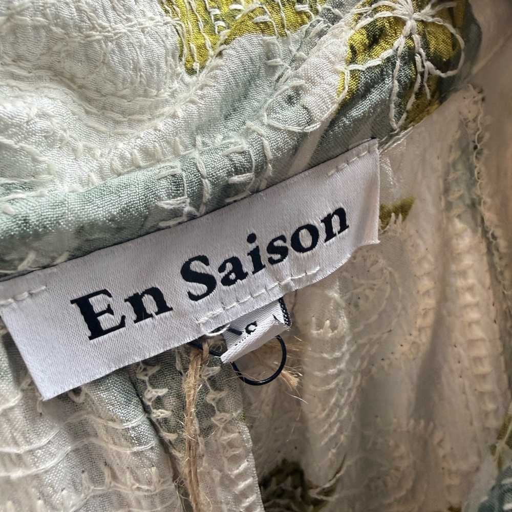 En Saison Cream Dress with Green and Blue Floral Accents - Picture 2 of 3